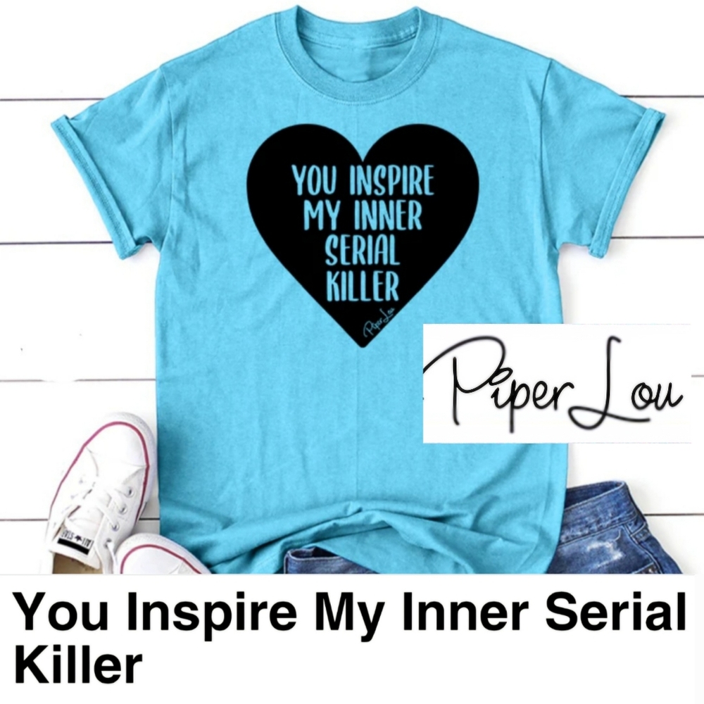 Piper Lou Inner Serial Killer heart design teal graphic tee shirt unisex large